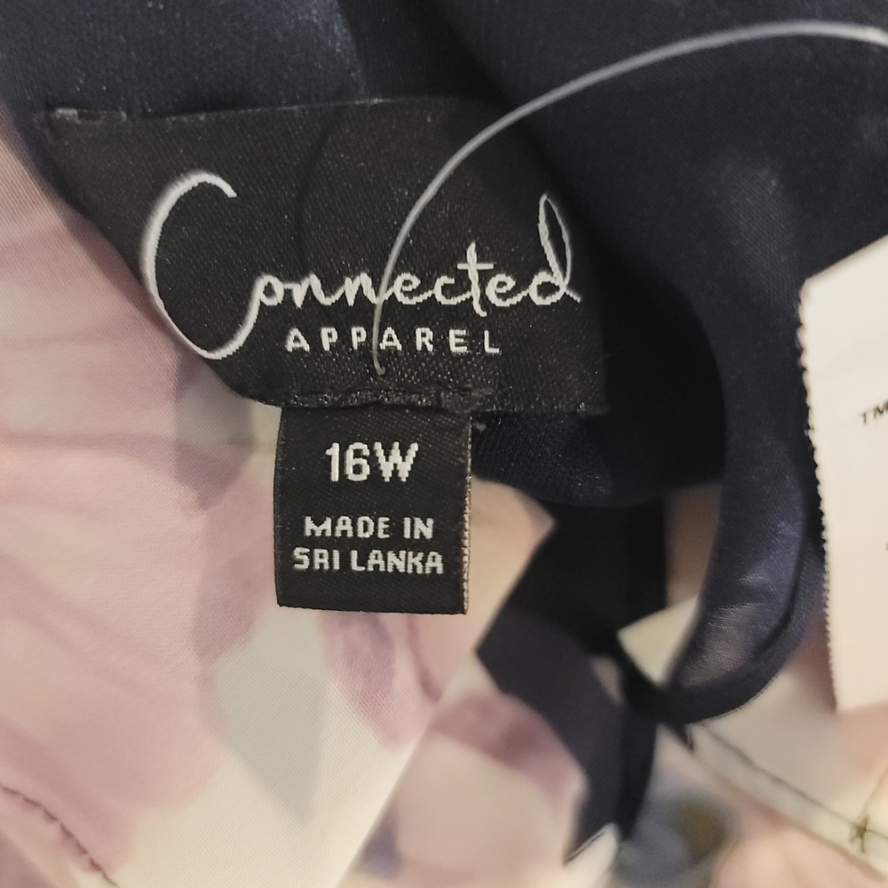 NWT CONNECTED APPAREL Flutter Sleeve Chiffon Midi Dress Black Pink Size 16W - Picture 9 of 9